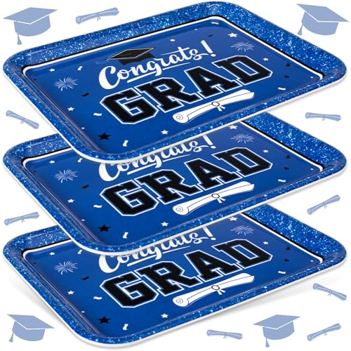 JarThenaAMCS 3Pcs Graduation Serving Trays Reusable Melamine Platter Blue Congrats...