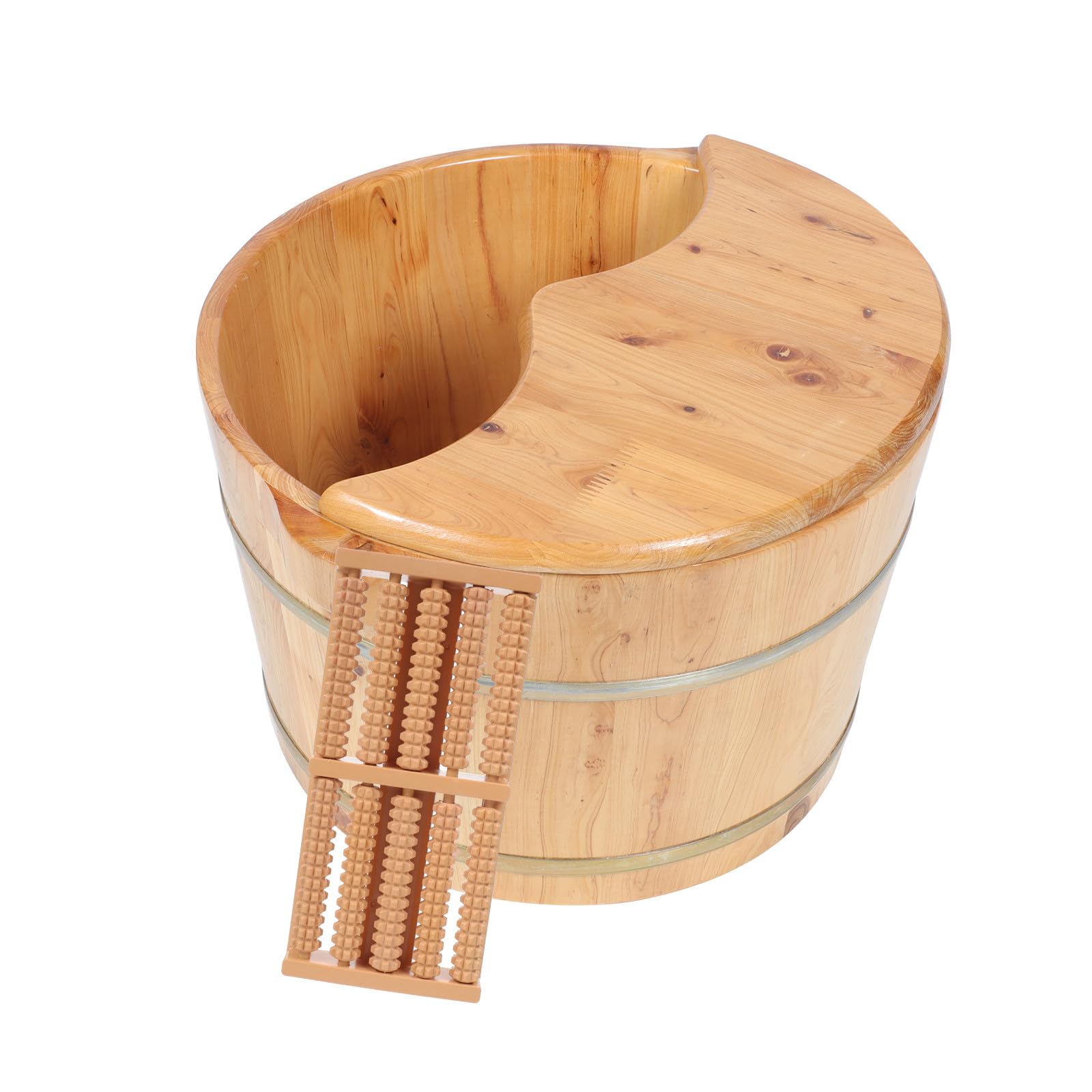 Cubo de Madera Grueso para Baño de Pies, Uso Doméstico, Color Caqui