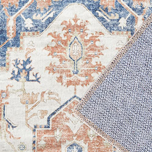 Jinchan Area Rug 2X8 Runner Rug Hallway Indoor Persian Rug Vintage Rug Orange Print Rug Retro Distressed Carpet Thin Rug Foldable Accent Rug Lightweight Non Slip Bathroom Kitchen Living Room #TOP6