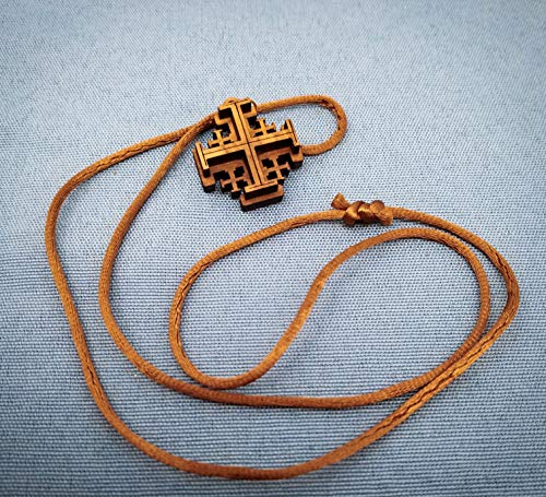 3D Jerusalem Cross, Wooden Cross Necklace for Men & Women, Certified Holy Land Olive Wood Orthodox Pendant Necklace from Bethlehem Israel, Christian & Catholic Religious Keepsake Gift2