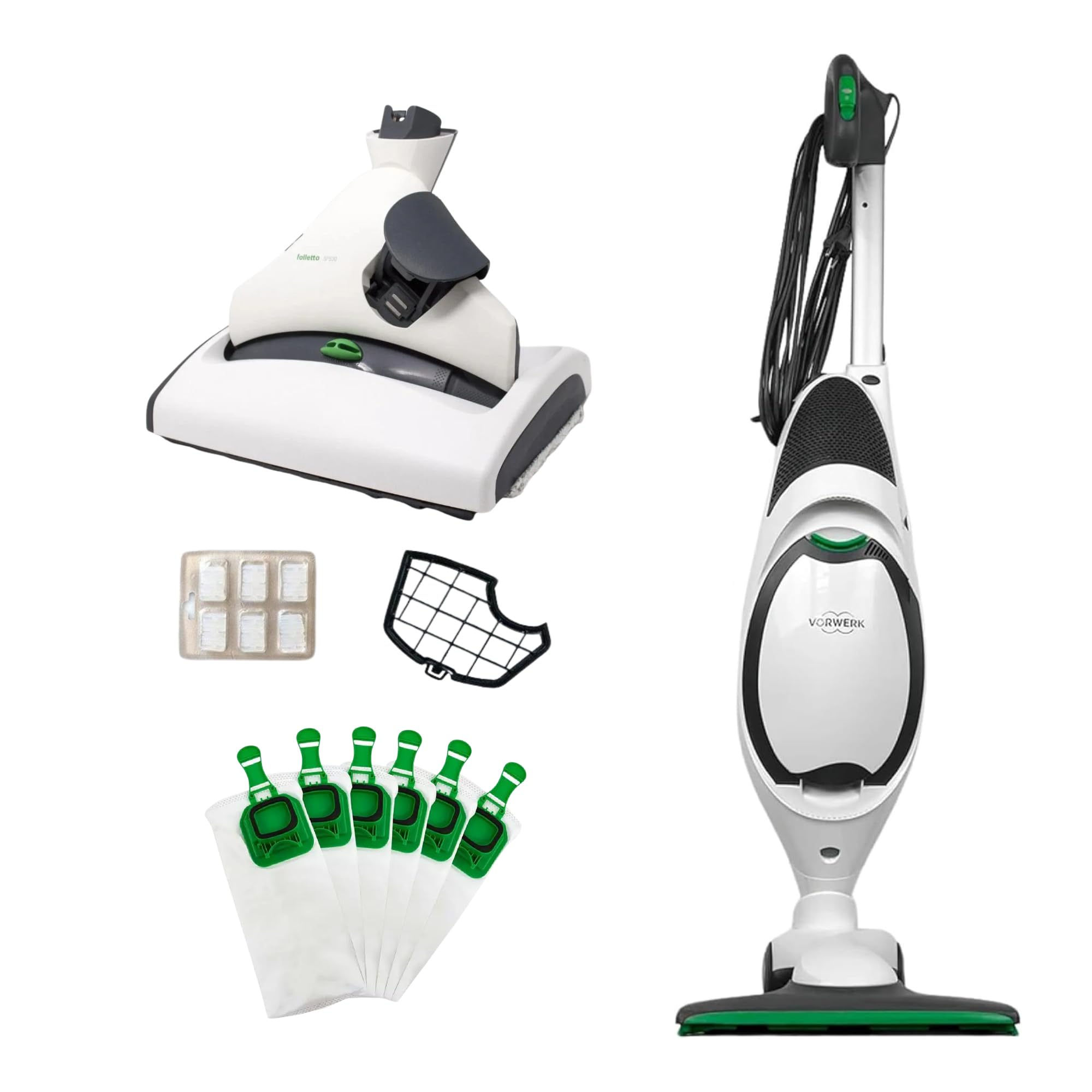 Aspirapolvere VK150 Folletto – con Lavapavimenti SP530 - Motore 900W, Spazzola HD50 e Filtri HEPA Antiallergici, Ideale per Pavimenti, Parquet e Tappeti (Ricondizionato)