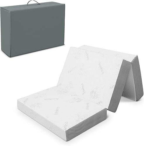 Giantex Colchón plegable, colchón triple con infusión de gel de 4 pulgadas con funda de bambú y bolsa de transporte, certificado CertiPUR-US,