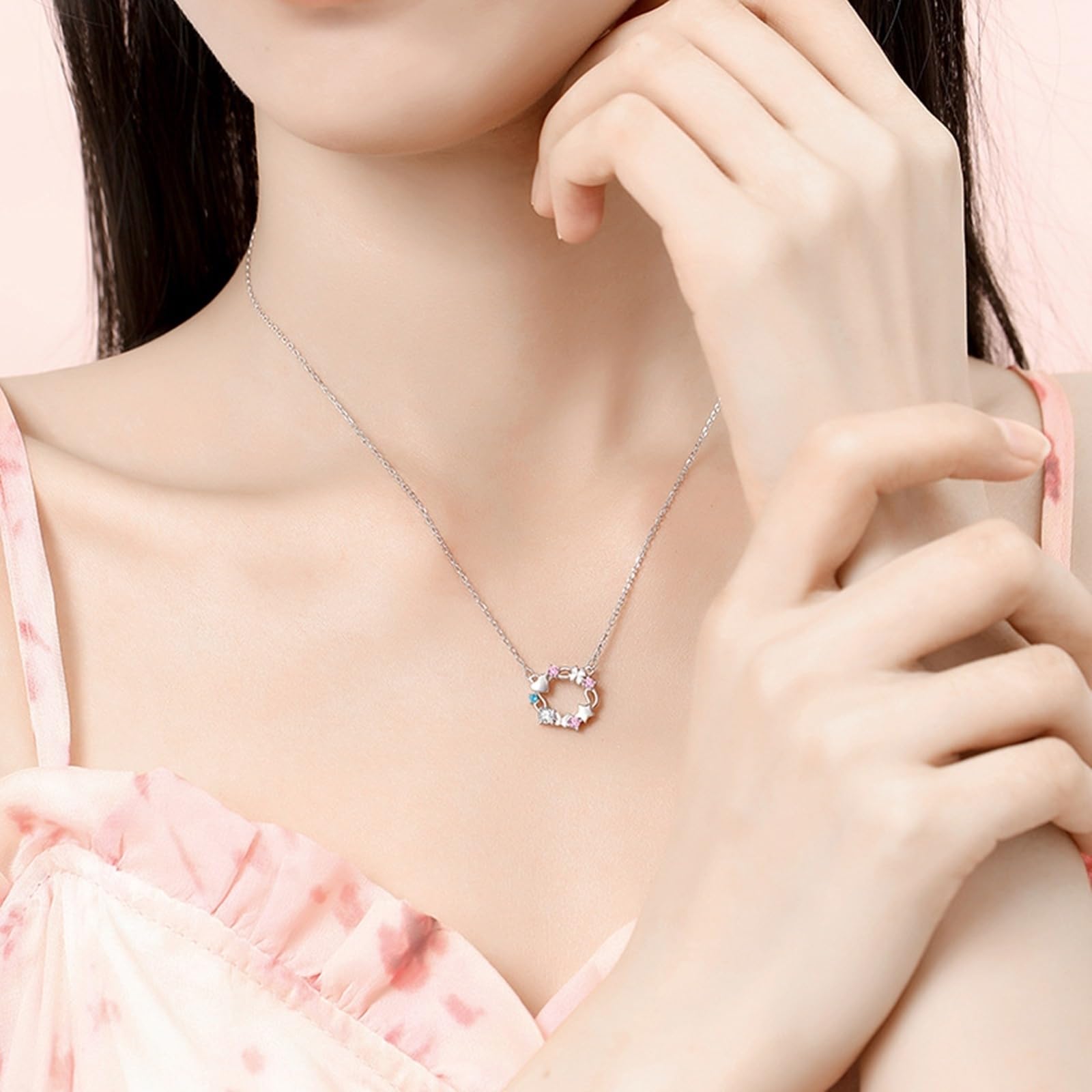 Collar con colgante de corazón para mujer, corona de trébol de mariposa, estrella, corazón, collar delicado para mujer, zafiro creado y topacio moissanita