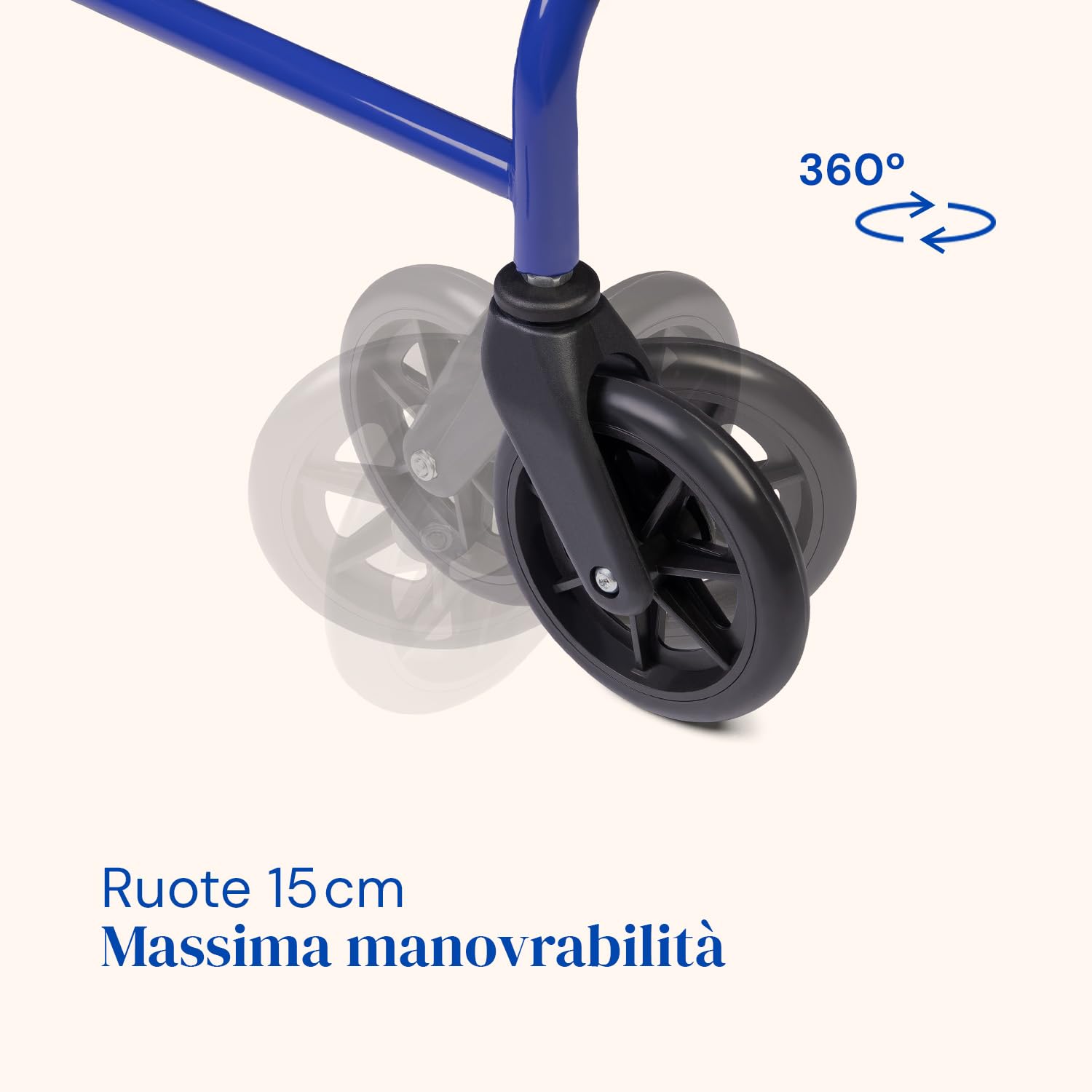 Geriafy - Deambulatore per Anziani Pieghevole e Leggero | Modello Lambda | Girello con Seduta e Freni a Leva | Rollator 4 Ruote (15 cm) e Cestino | DM Classe I (Blu)