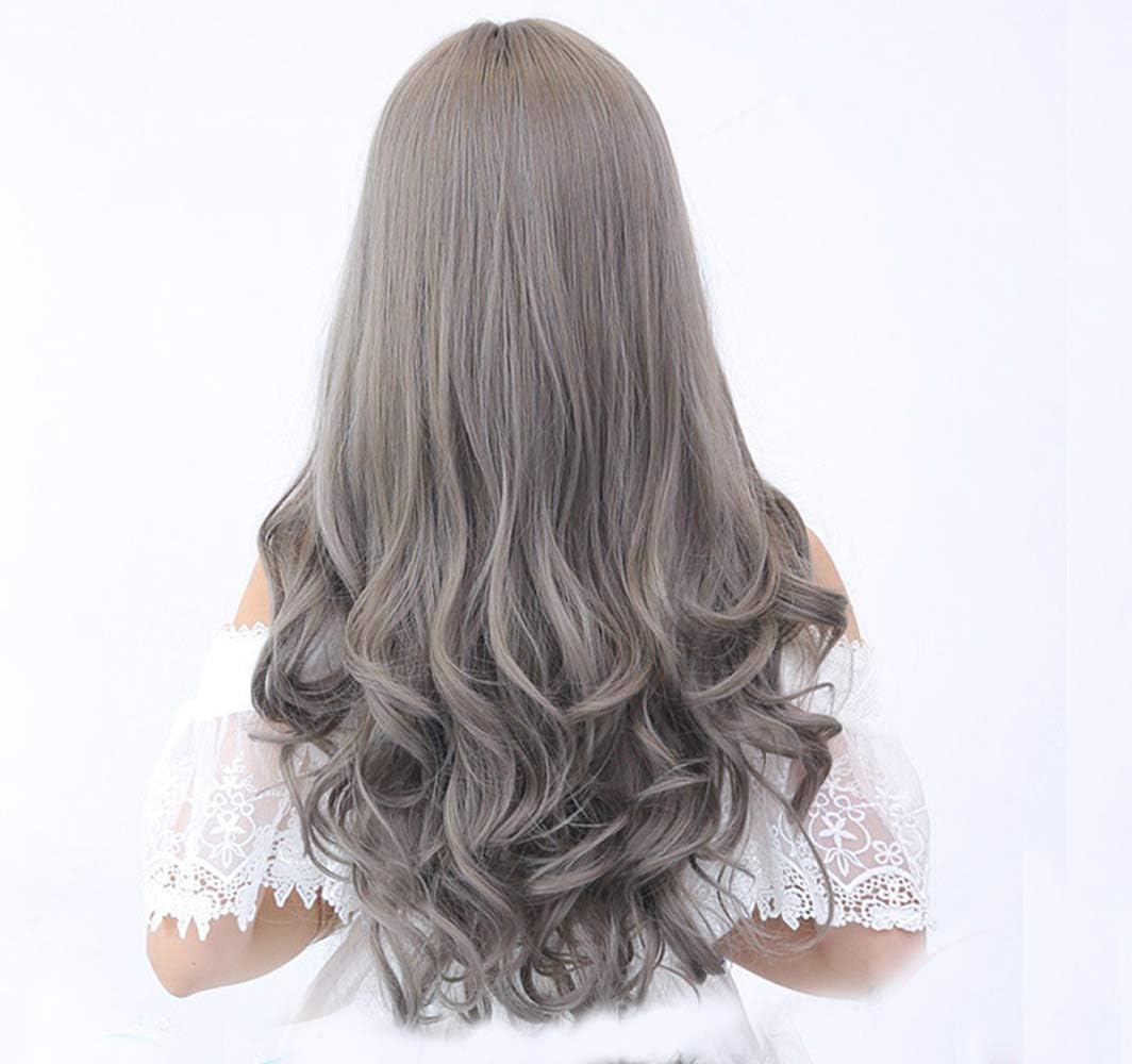 Hair Wigs for Women Curly Gray Wigs Long Wigs Natural as Real Hair with Bangs Wig (Gray)