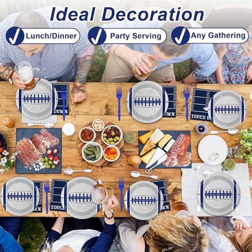 Image of Qyeahkj 25 Guests Cowboys Football Party Plates and Napkins Supplies American Football Team Platters Tableware Set Touch Down Blue & White Decor Favors for Football Fans Boy Sports Team Theme Party