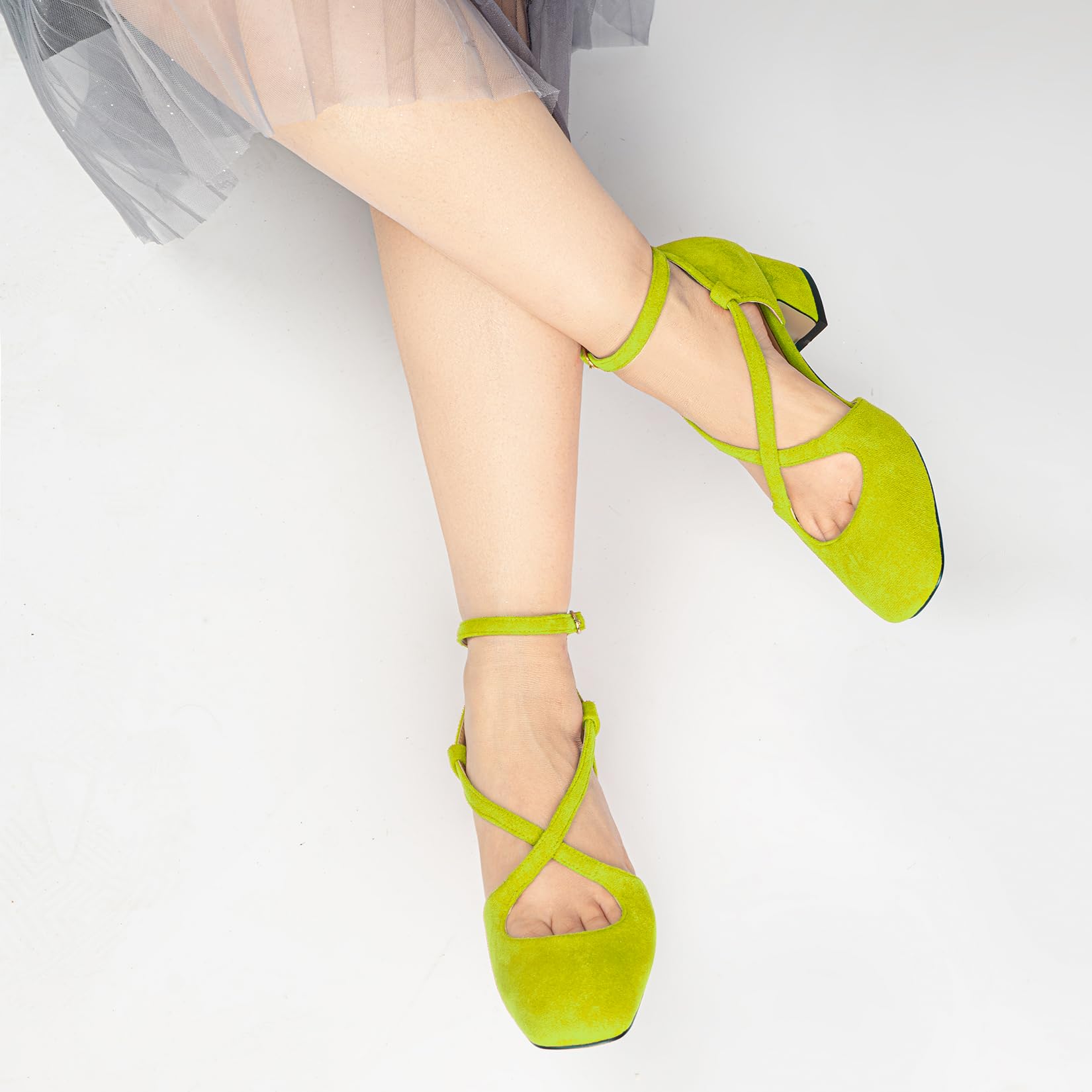 Castamere Donna Medio Chunky Blocco Tacco Heel Quadrata Punta Cinturino Incrociato Pumps Feste Cute Scarpe