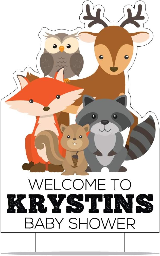 VictoryStore Custom Woodland Baby Shower Decorations: Welcome to Our Baby Shower Yard Sign 17 inches x 23 inches Woodland Creatures 2 Stakes per Sign (Set of 2 Signs)