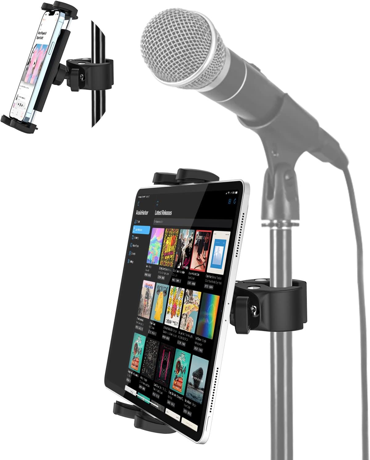 Amazon.co.jp Aozcu タブレットホルダー マイクスタンド用 iPadホルダー 360度回転 クランプ式音楽スタンド