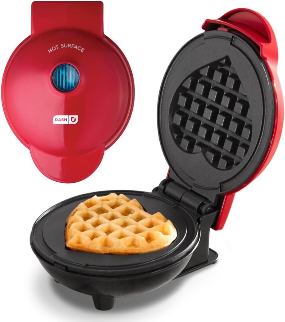Dash Mini Waffle Maker- Mini Machine for Creative Homemade Treats - Nonstick Iron with Unique Print Design - Stylish Waffle Machine - Red Heart,(Pack of 6)