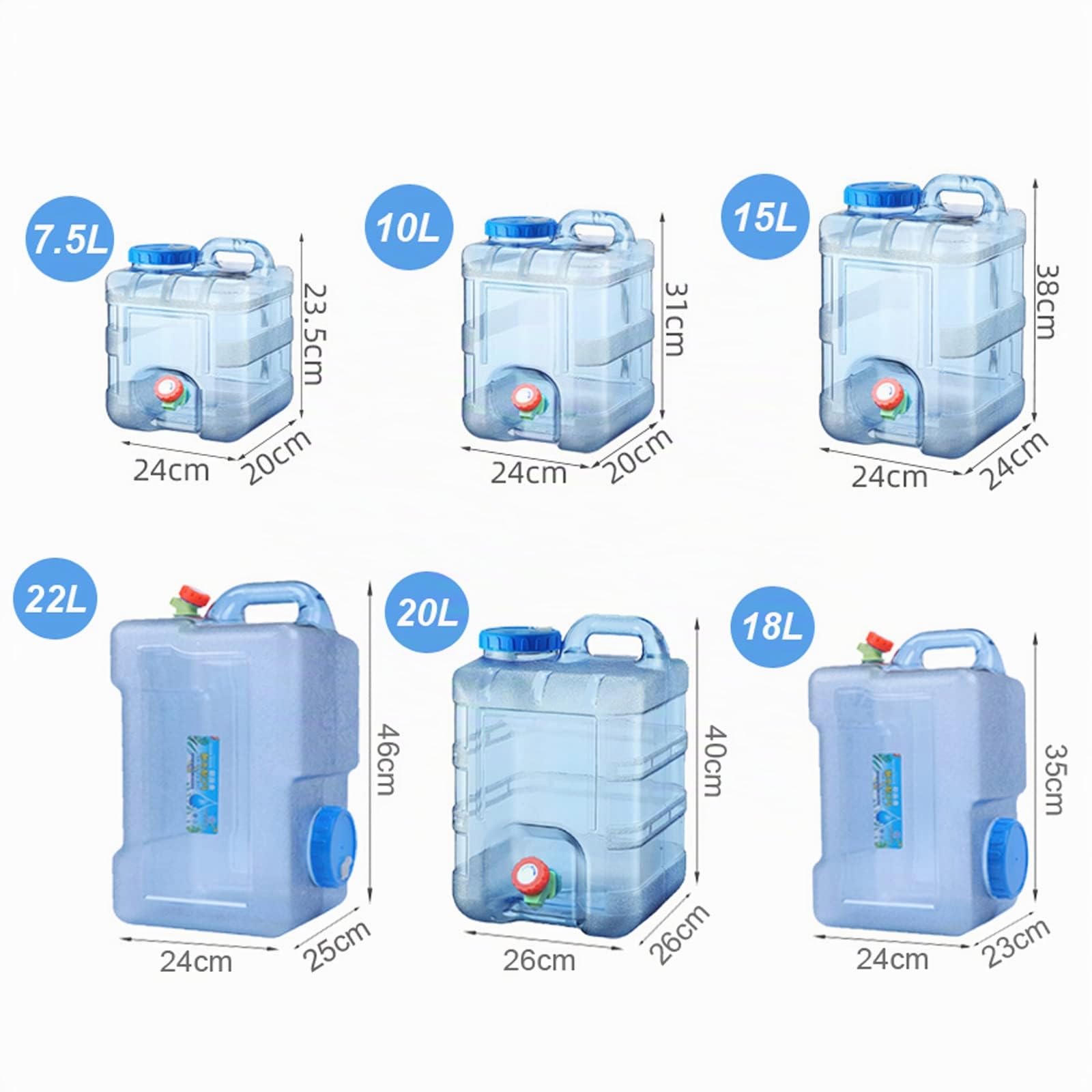 Bidon d'eau avec robinet et couvercle à visser sans BPA réservoir d'eau potable portable bleu transparent