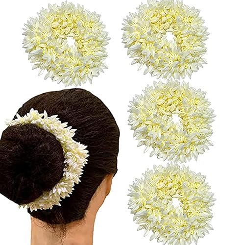 BlueQueen Flores de pelo de jazmín indio, gajra perfectas para mujer, accesorios para el cabello de mujer, joyería de flores artificiales de gajra