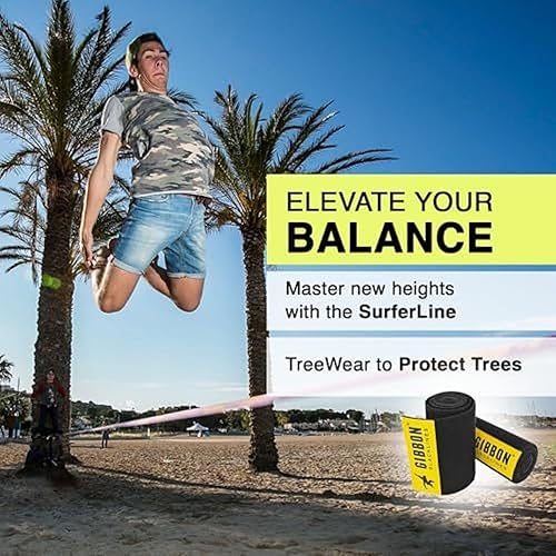 Miniatura 5 de GIBBON Slacklines Surferline con ropa de árbol, morado, 98 pies (línea de 90 pies + correa de trinquete de 8 pies con lazo reforzado) incl.