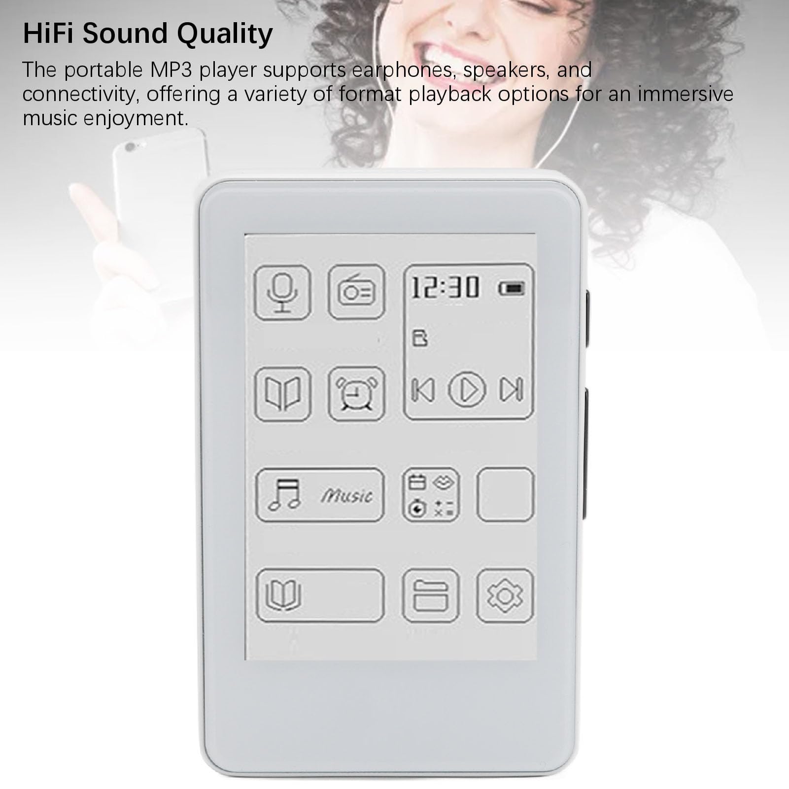 Cocoarm Lettore MP3 con Schermo a Inchiostro da 2,7 Pollici, Controllo Tattile, Bluetooth 5.0, Suono HiFi, Ricarica Tipo-C, per Musica, Lettura, Viaggio