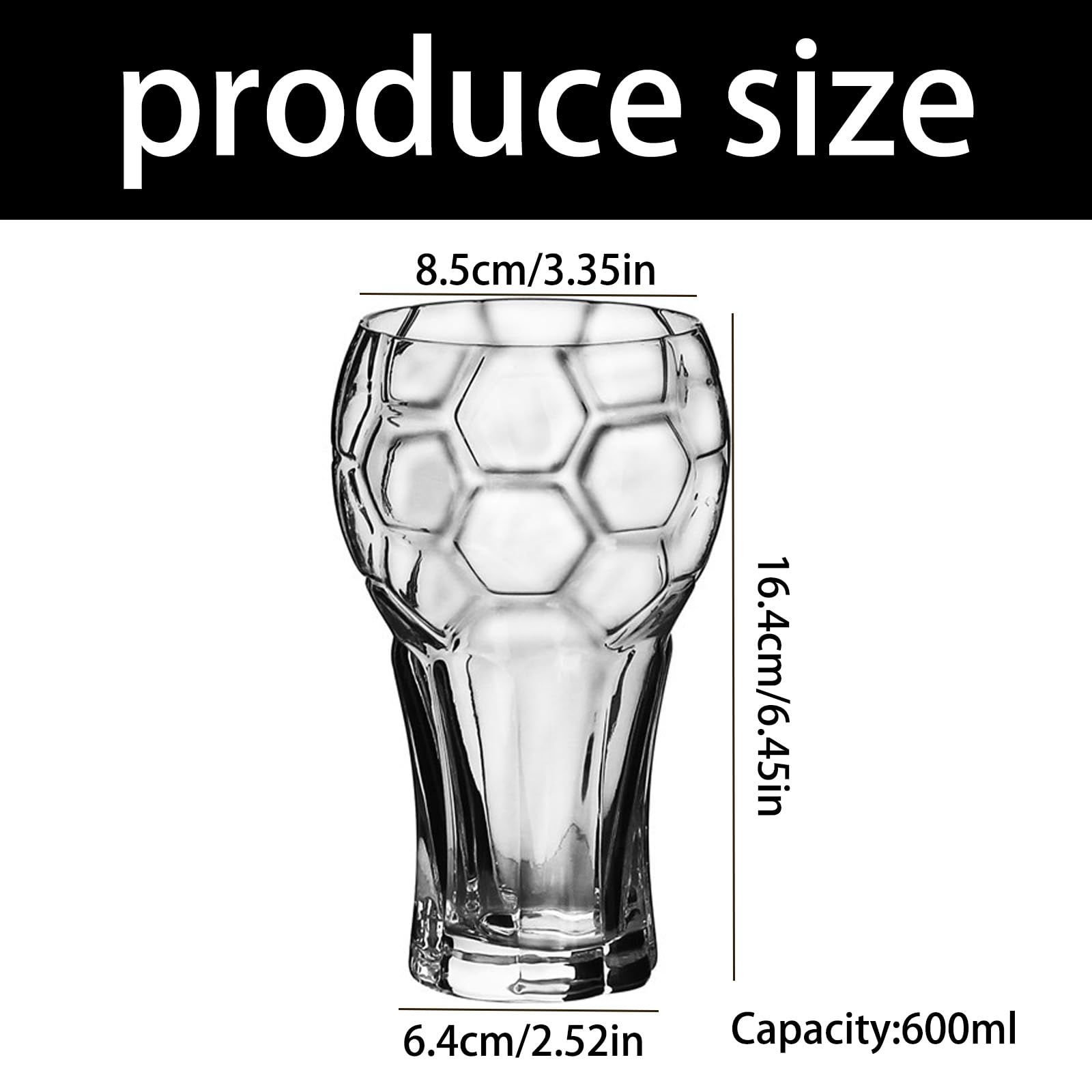Generisch Vasos de cerveza clásicos de fútbol de 600 ml, vasos de cristal con base antideslizante, perfectos para decoración del día de partido, vasos temáticos de fútbol