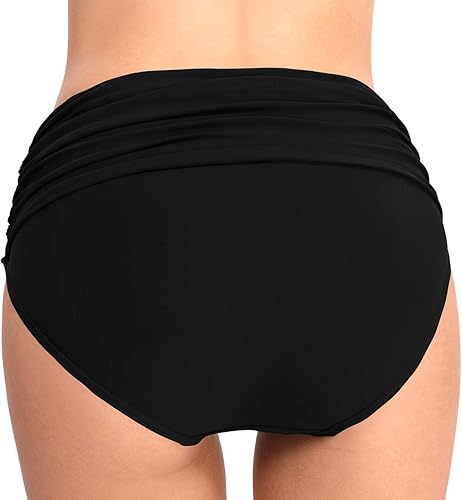 Miniatura 5 de T1FE 1SFE Parte inferior de bikini de cintura alta para mujer, con control de abdomen, parte inferior fruncida, cobertura completa, parte inferior