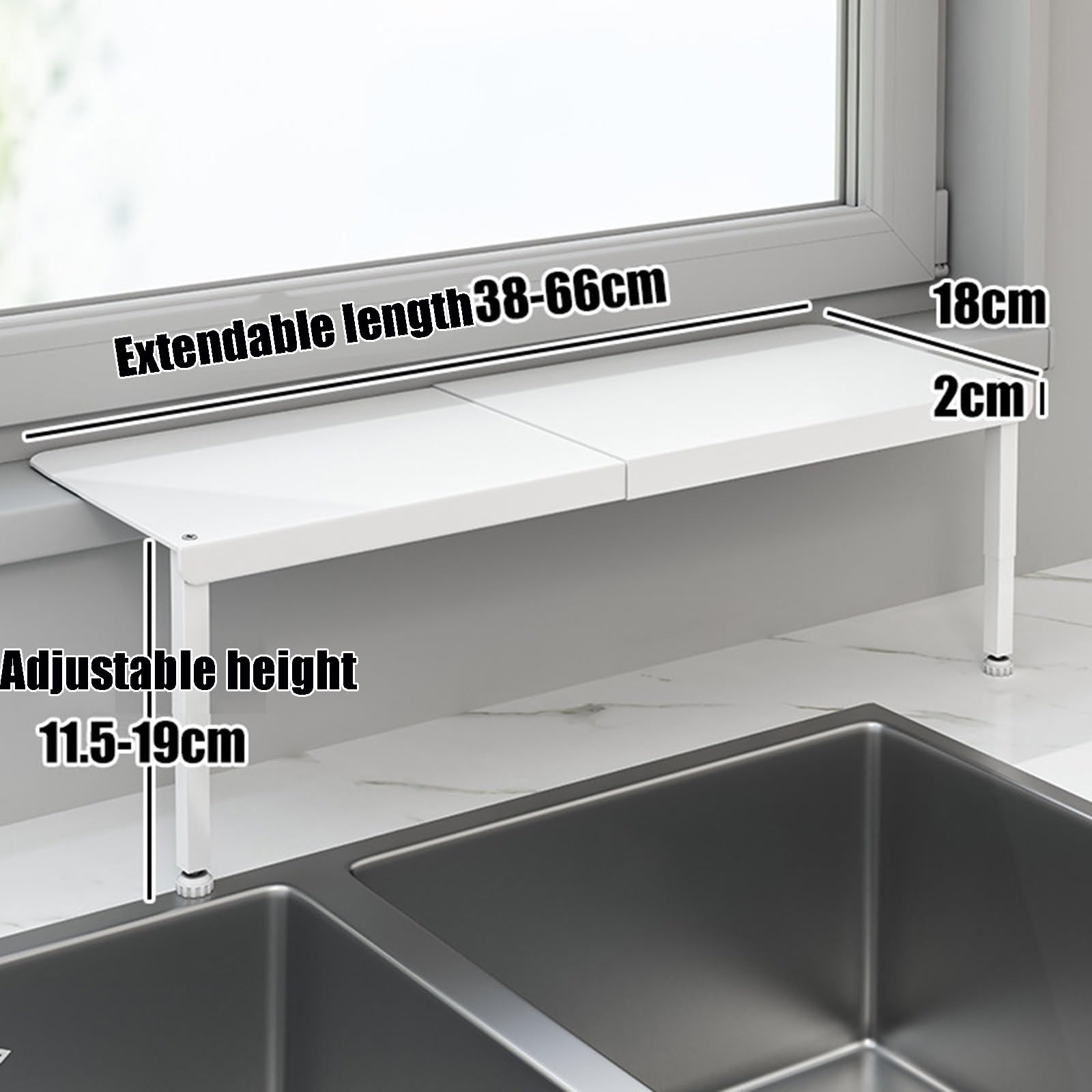 Metalowa półka przedłużająca parapet do organizera kuchennego, bez wiercenia, przedłużka do krawędzi okna, blat zlewu, możliwość rozszerzenia, oszczędność miejsca, łatwa instalacja, przyjazna dla