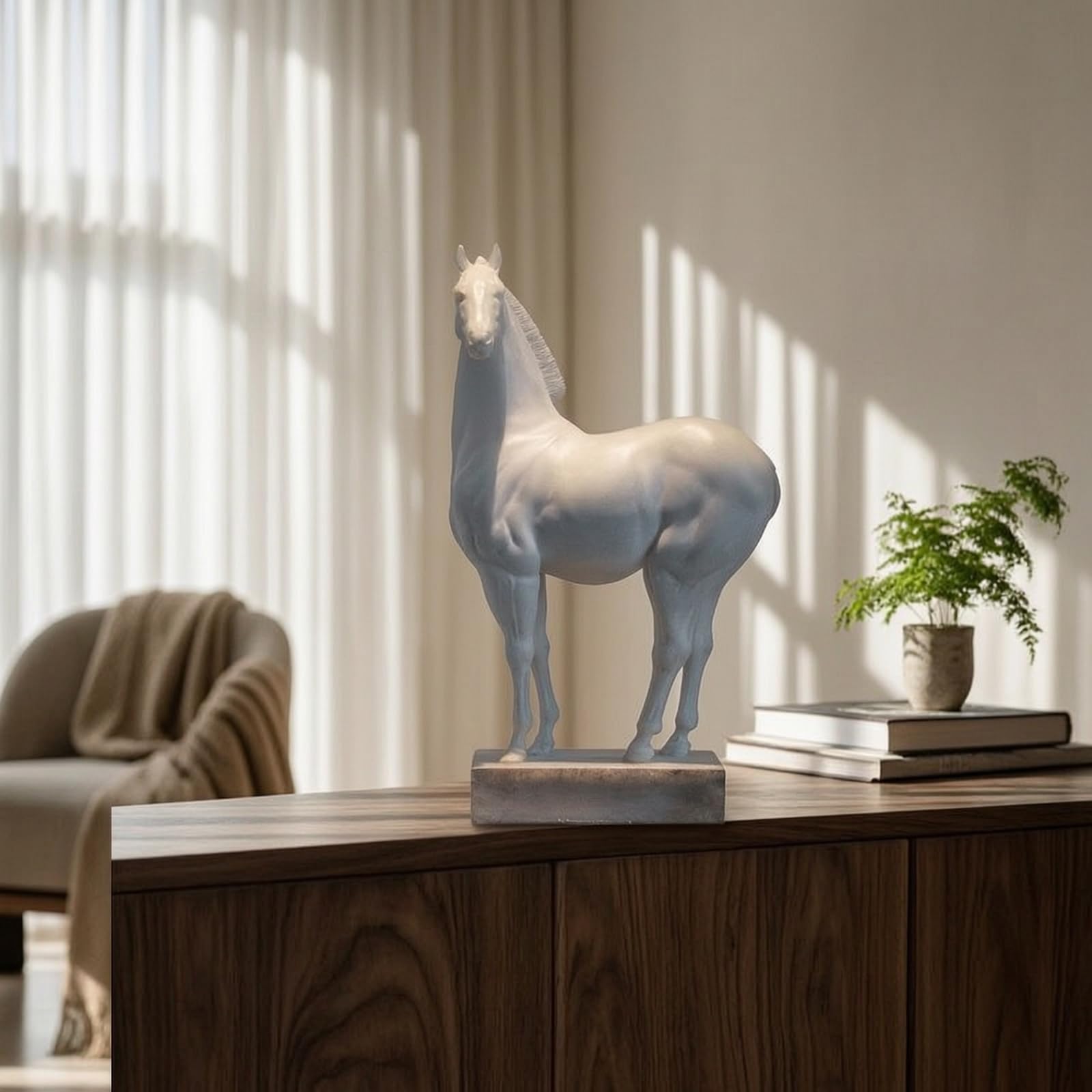 KESOTO Statua Cavallo Astratto Scultura Testa Animale Busto Decorativo Moderno in Resina Marmo Carattere Estetico con Base Solida Verticale Adatta per, Medio 24 12 H41cm