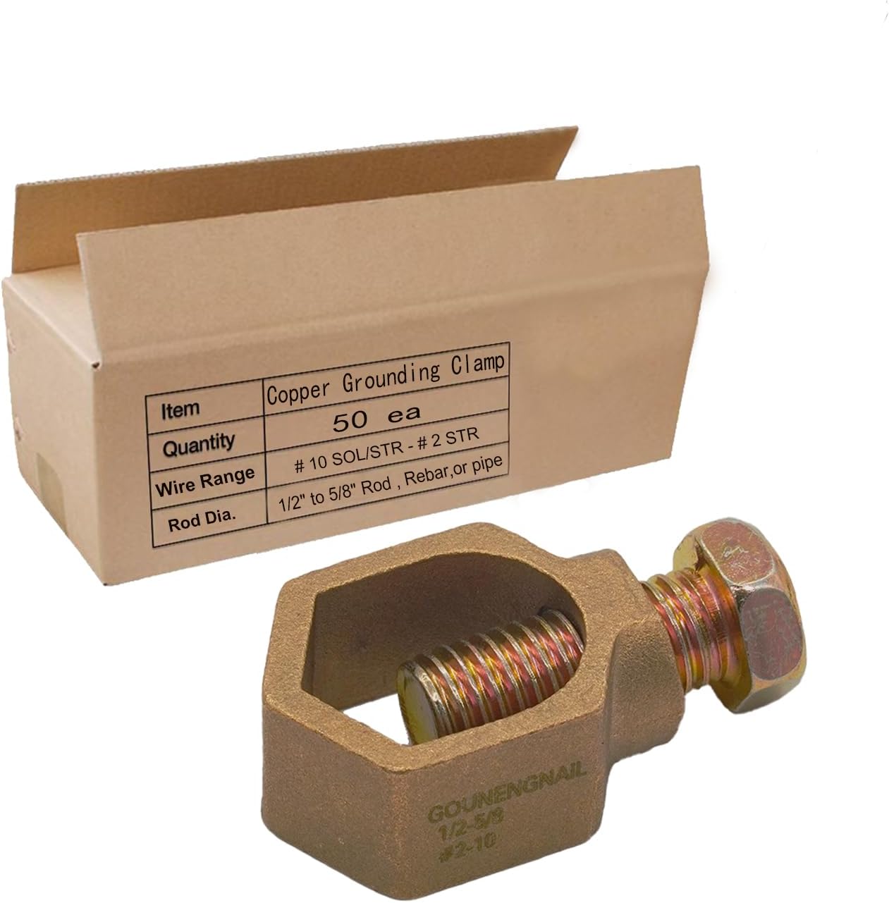 50PCS Pack Copper Ground Rod Clamp, Great for 1/2”- 5/8’’ Grounding Rod