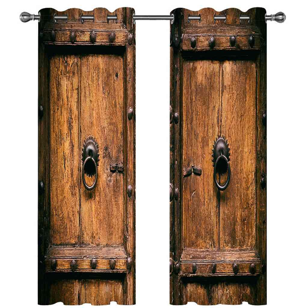 Rideaux Occultants Isolants Thermique pour Chambre Salon Moderne 245X230Cm（LxH） 2 Pièces Imprimé Porte en Bois Vintage 3D Rideau Fenetre À Oeillets, Isolant Anti Froid Et Phonique
