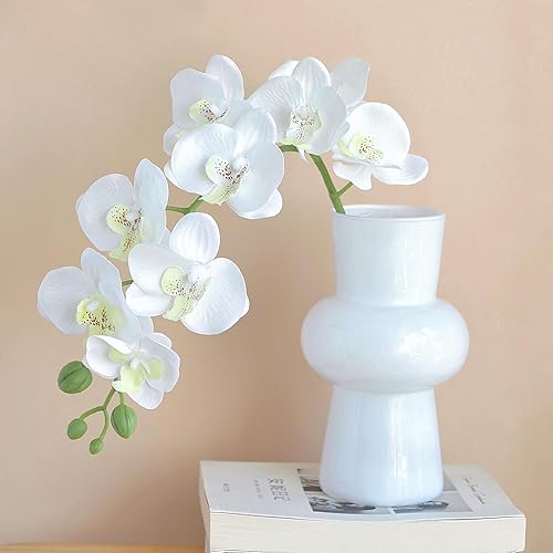 Miniatura 4 de 1 paquete de 1 orquídea artificial blanca Phalaenopsis arreglos florales de orquídea sintética en maceta dorada, centro de mesa de orquídea para