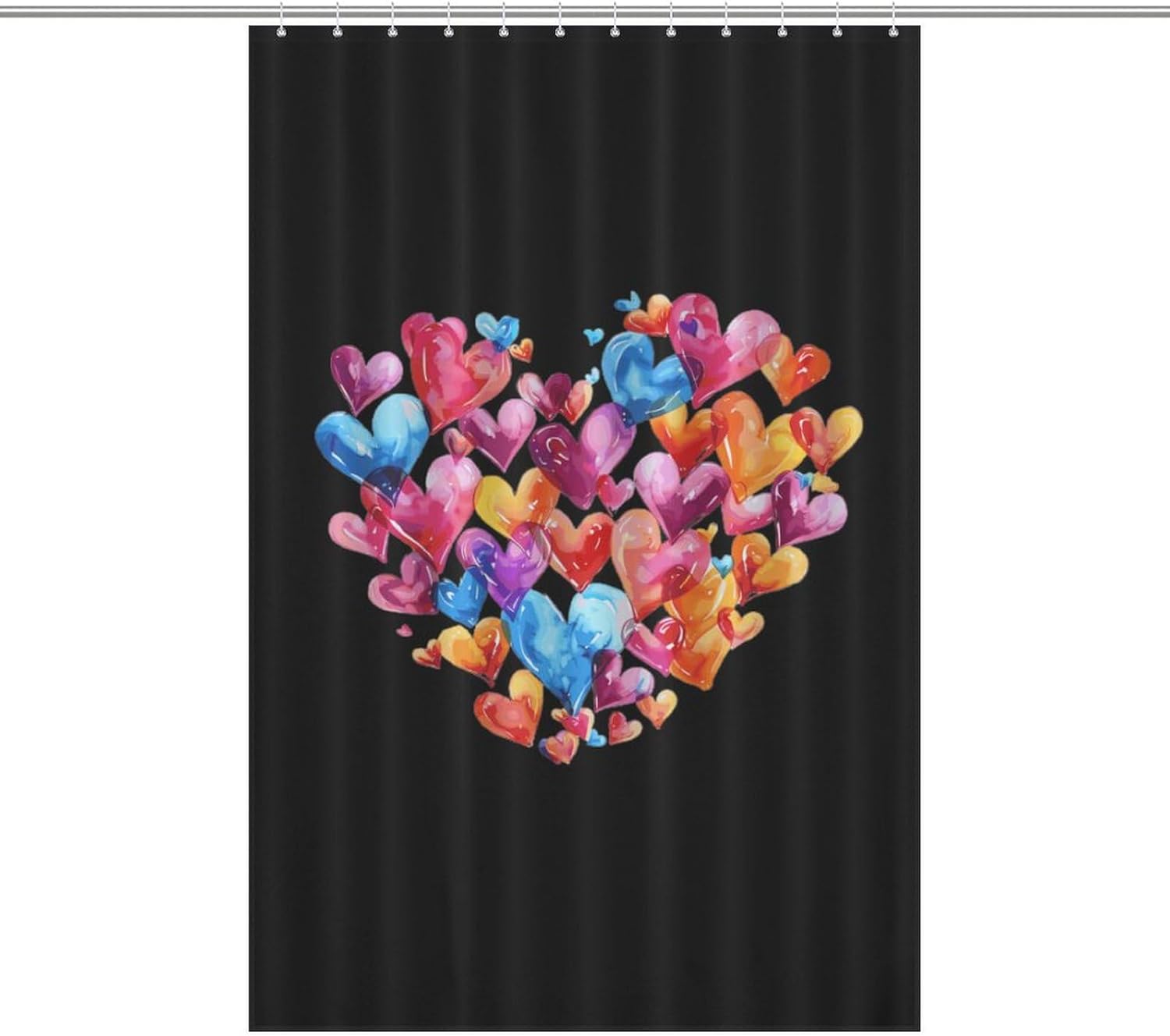 Watercolor Colorful Heart Funny Shower Curtains Washable Bath Curtain Liner with Hooks for Bathroom Bath Tubs