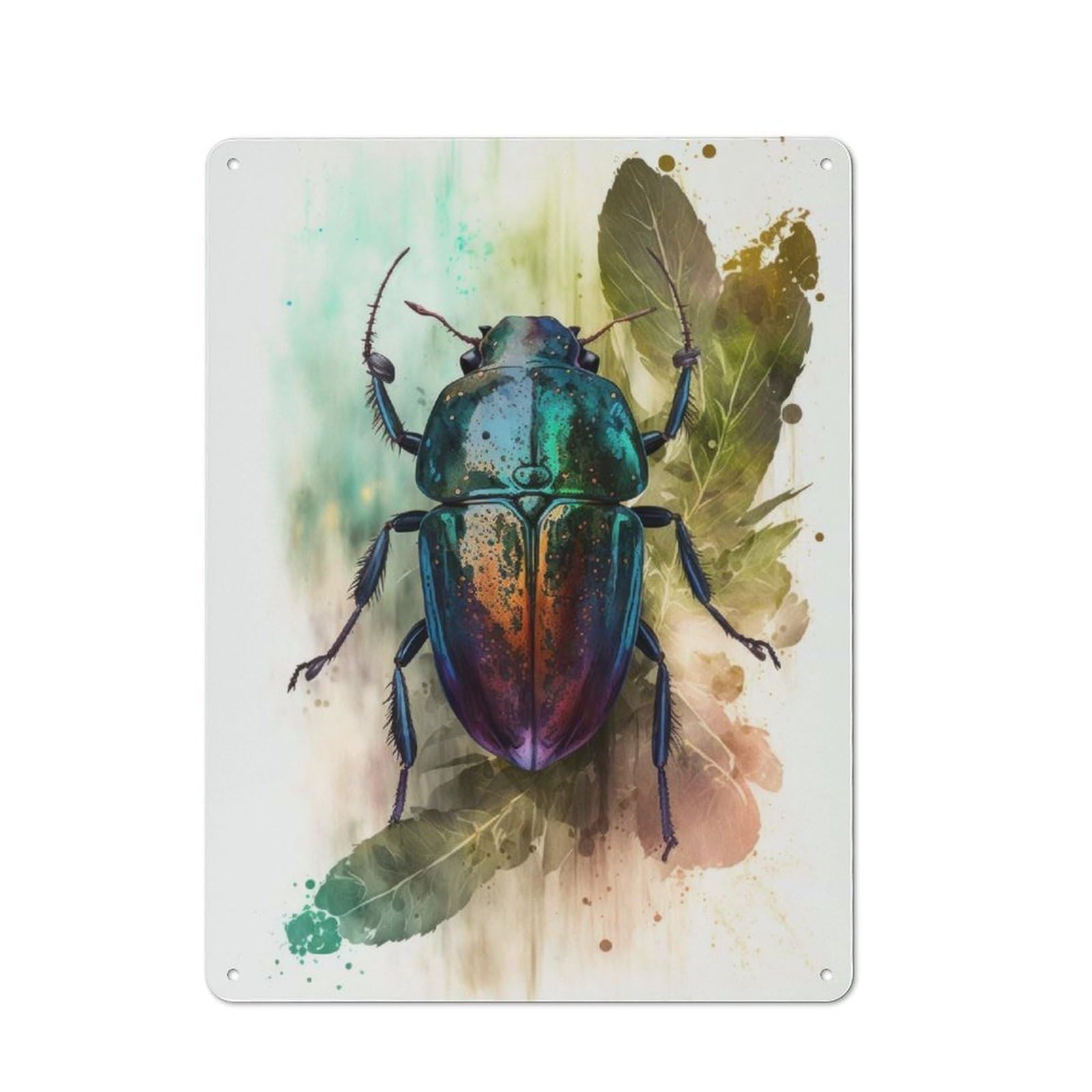Vintage Beetle Beauty Watercolor Vintage Tin Sign 40x30cm, Cafe Wall Decor for Bakery, Diner, Cafe Or Family Room