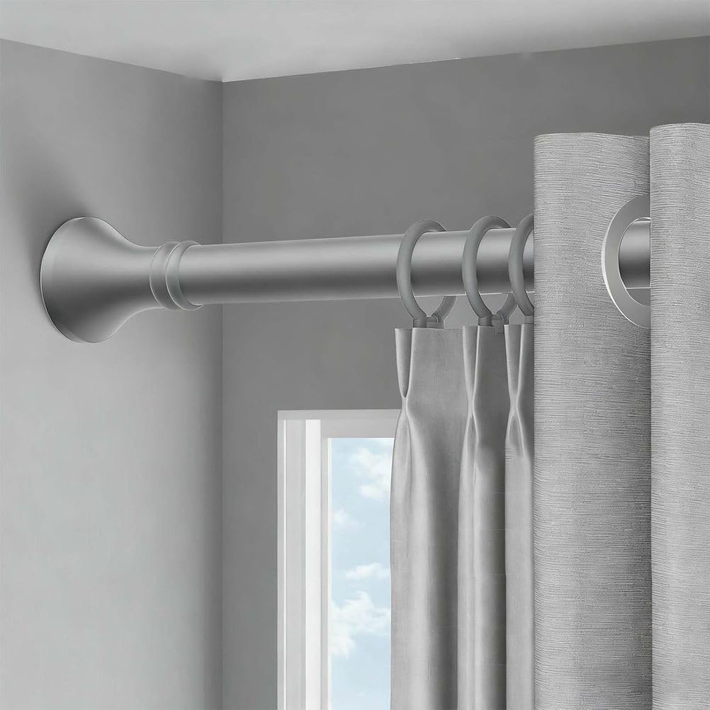 Tringle à rideaux télescopique réglable sans perçage - Idéale pour la douche et la fenêtre - Convient aux espaces de 410 x 500 cm - Installation facile - Gris