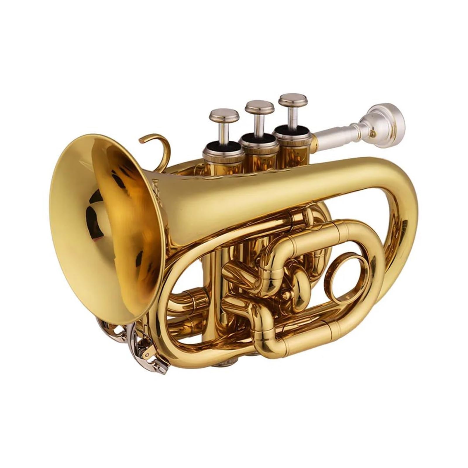 Profesjonalna Trąbka Trąbka Kieszonkowa Bb, Płaski Instrument Dęty Z Mosiądzu Z Ustnikiem, Futerał Do Przenoszenia Akcesoriów (Color : Gold)
