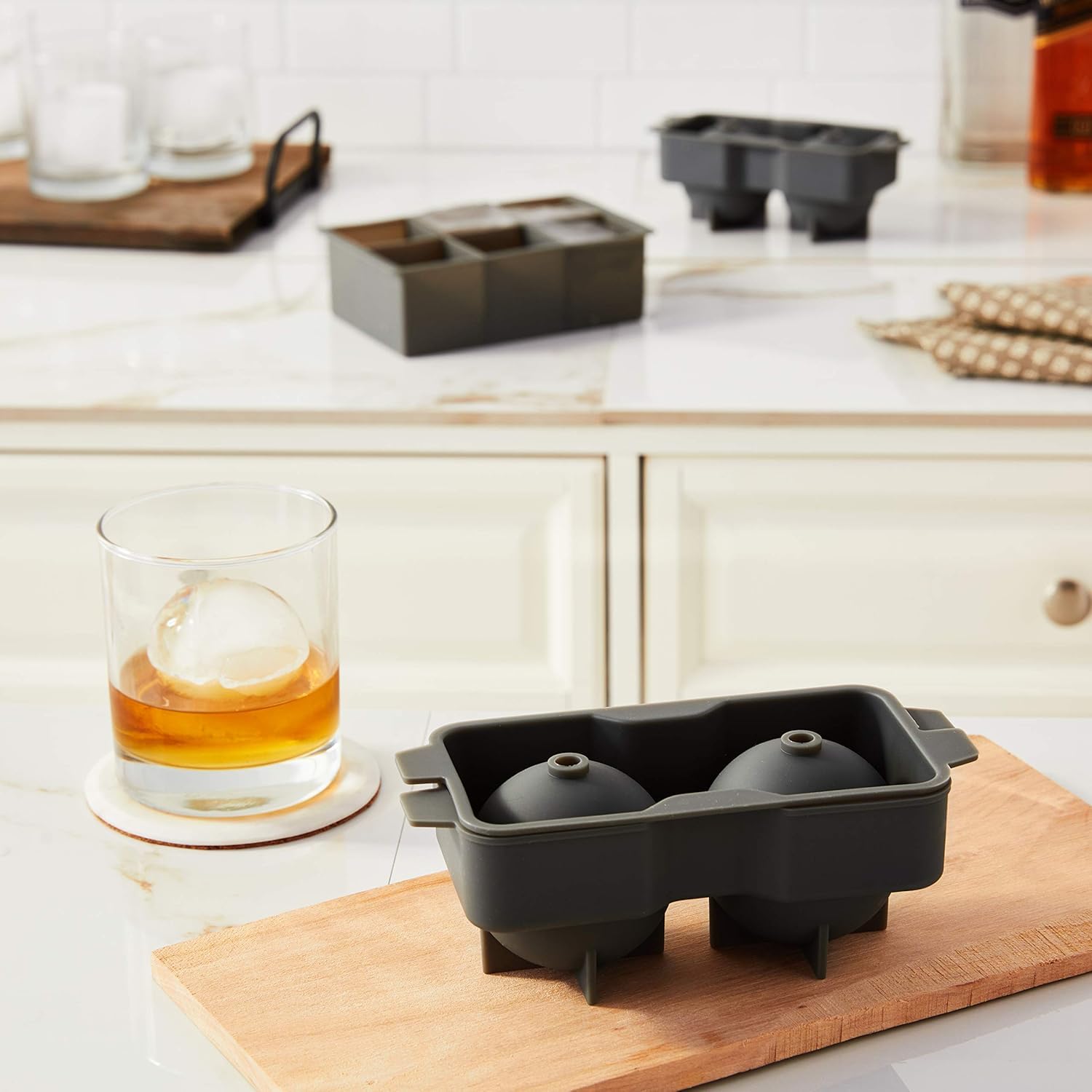 Tovolo 61-13636 Eiswürfelformen, leicht zu lösen, Silikon, 6 große Würfel und 2 Kugeln, für Whiskey, Cocktails und Getränke, Anthrazit