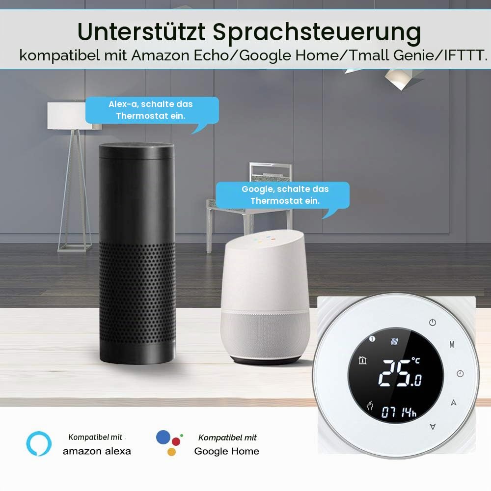 Decdeal Wi-FI Programmierbarer Raumthermostat, intelligent, kabellos, mit LCD-Touchscreen – Schwarz
