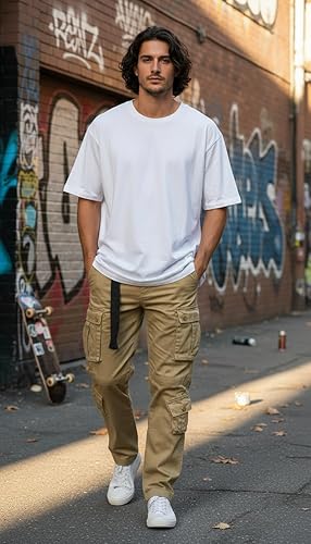 Miniatura 2 de OCHENTA - Pantalón cargo para hombre, estilo militar de combate pantalón casual para el trabajo con 8 bolsillos.