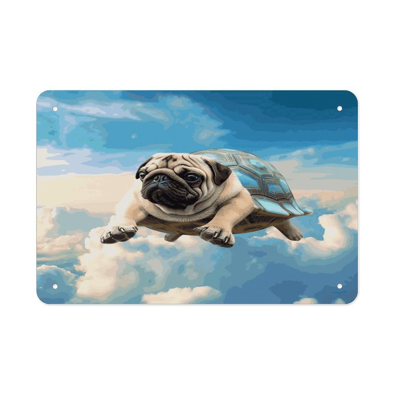 Fekiloot Style Funny Turtle Pug Dog In The Sky Metal Signs Wall Art Tin Sign