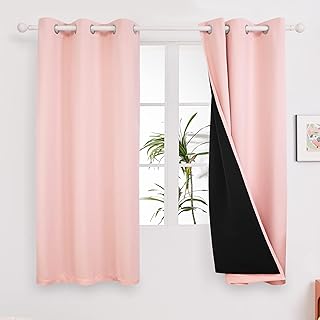 Deconovo Room Curtains, 100% Blackout Doubled Layer Curtains, Total Room Darkening, Window Drapes for Bedroom/Living Room/Little Baby/Girl/Nursery (Set of 2, Crystal Pink, 42W by 63L)
