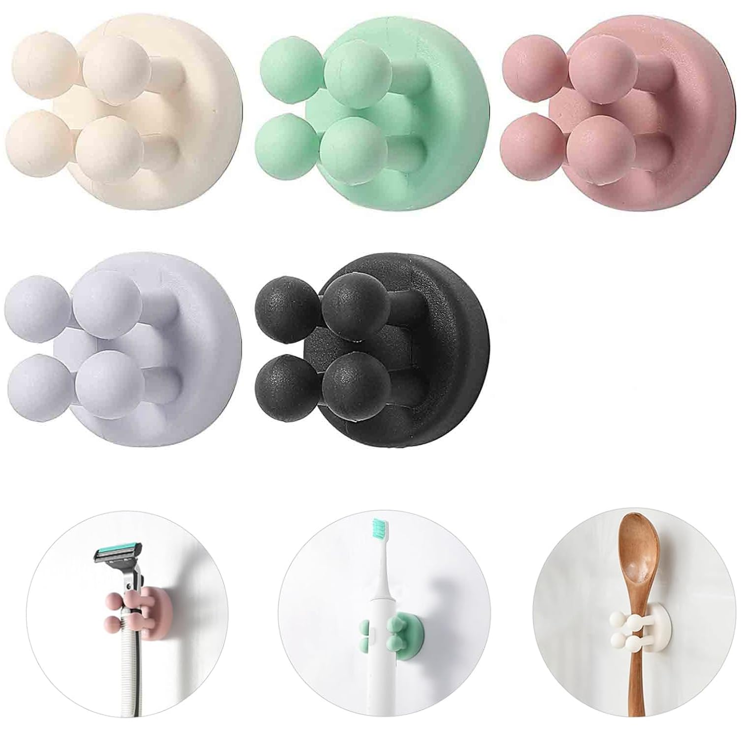 INOVERA (LABEL) 5 Pieces Silicone Toothbrush Holder - Wall Mounted Hanging Holders with 3M Adhesive Foam for Bathroom, Home (Multicolor)