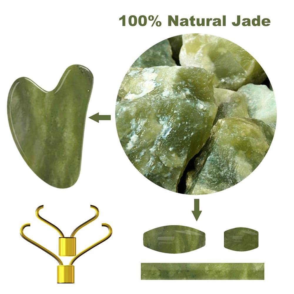 Maschera del sonno del rullino facciale della giada per il massaggio del viso dell'occhio Anti-invecchiamento 100% in pietra naturale Guasache Raschiaggio del rullo di massaggio-5 in 1 set