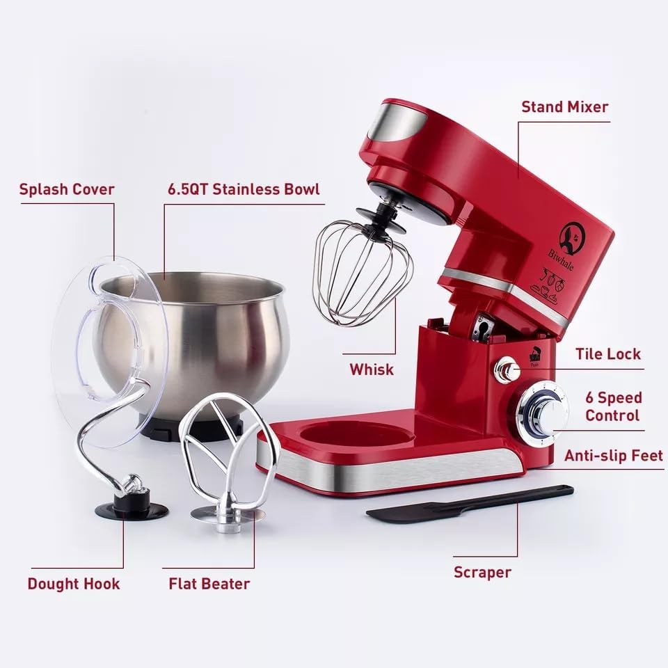 Stand Mixer, 600W, Electric Kitchen Portable Lightweight Mixer with Stainless Steel Bowl, Dough Hook, Whisk, Beater