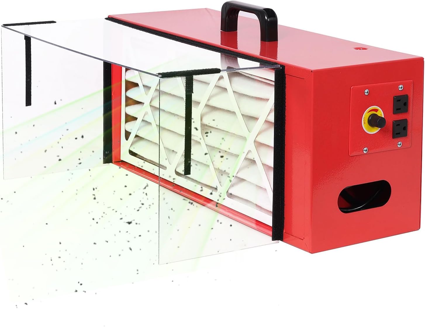 Portable Tabletop Dust Collector, 725 CFM Airflow, Triple-Fan Woodworking Dust Filtration System with Variable Speed, HEPA Filter, Dual 110V Outlets, Steel Construction, Red