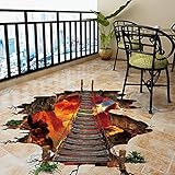 HUANLE Removable 3D Flame Mountain Floor Wall Sticker Home Decor DIY Volcanic Lava Chain Bridge Flame Wallpaper Murals PVC Cool Lava Bridge Floor Decals for Living Room Bedroom Nursery - 90x80cm