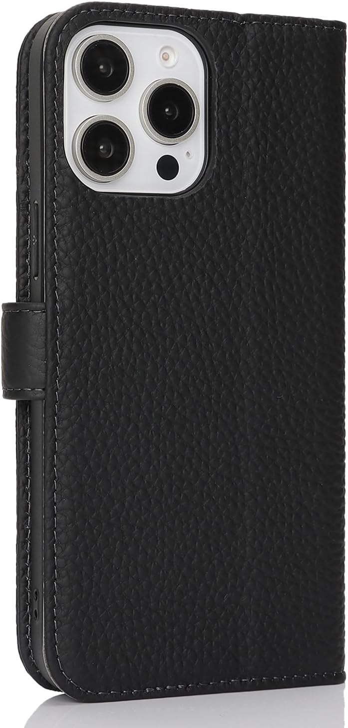 Zouzt for iPhone 13 Pro Max/12 Pro Max 6.7" Genuine Leather Wallet Case with 4 Card Slot, RFID Blocking Magnetic Flip Folio Shockproof Cover Women Men for iPhone 13 Pro Max/12 Pro Max - Black