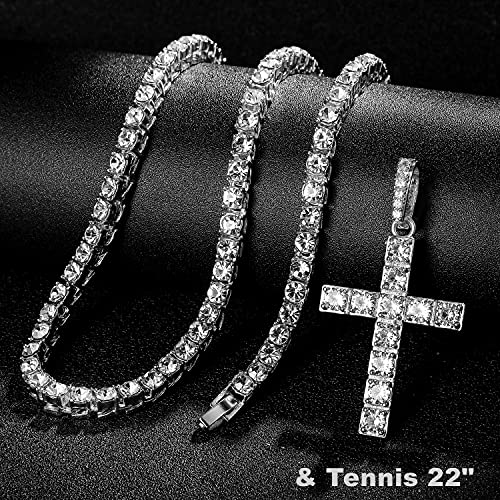 Hh Bling Empire Gold Or Silver Diamond Cross Pendant Necklace For Men Women With Iced Out Chains 24 Inch (Cross A-Silver & Tennis) #TOP3