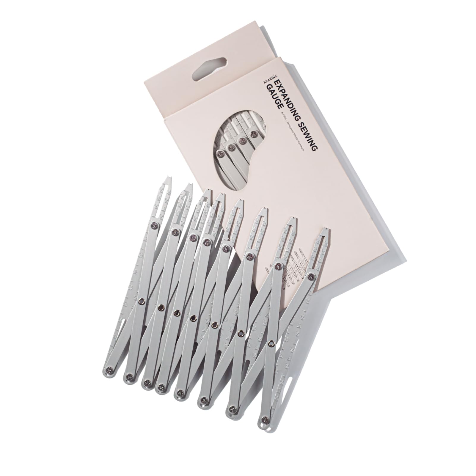 Kearing Silver Expanding Sewing Gauge 24" Adjustable Aluminum Ruler – Equal Division Buttonhole & Pleat Spacing Tool, Quilting Divider, Fabric Marking & Measuring Guide For Sewing & Craft Projects