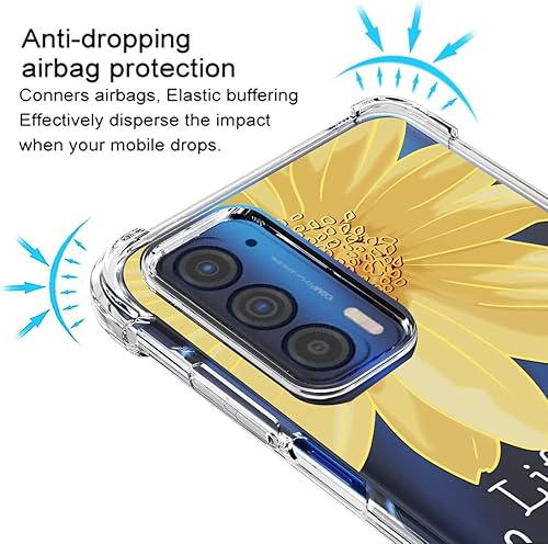 Miniatura 5 de Osophter Funda para Moto Edge 2021, Moto Edge 5G UW, transparente, esquinas reforzadas con flores, TPU para absorción de golpes, flexible para