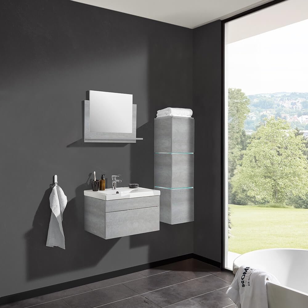 HOME DELUXE - Set arredo bagno - WANGEROOGE BIG grigio - piccolo - compreso lavabo e accessori completi - larghezza lavabo: 60 cm | Set di mobili da bagno con mobile da bagno