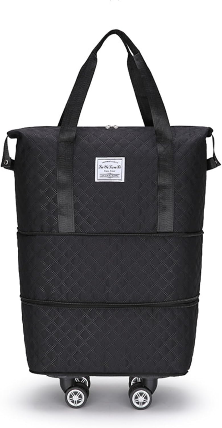 KEQIKAI Rolling Duffle Bag with Wheels, Expandable Travel Duffel Bag with Detachable Spinner Wheels & Wet Pocket, Large Waterproof Travel Tote Bags Carry On Overnight Bag Hospital Bag Black