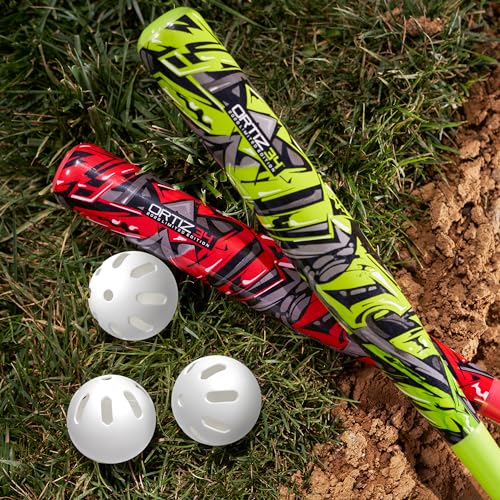 Ortiz34 Graffiti Two Plastic Bat & Two Ball Homerun Set- David Ortiz Backyard Baseball Set for Youth, Kids, Teenagers, Adults, Red/Volt - Thumbnail 5