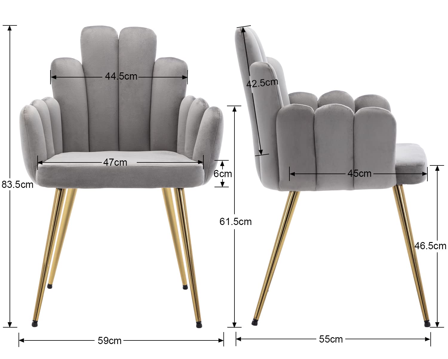 Wahson Set di 4 Sedie da Pranzo in Velluto Sedie da Cucina Moderne con Gambe in Metallo Dorato, Sedie da Salotto Imbottite per Sala da Pranzo/Ristorante, Grigio