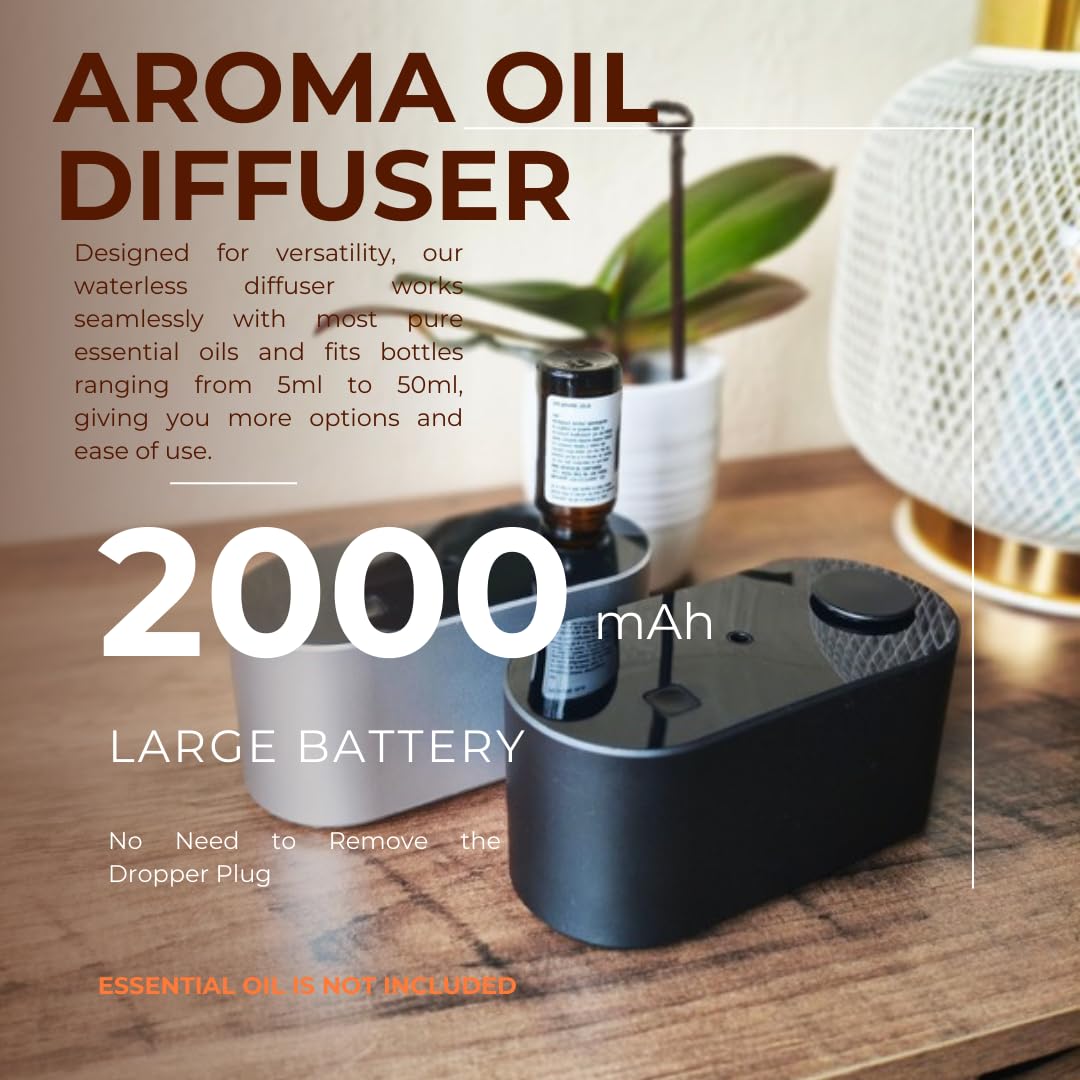 Difusor de aceites esenciales inalámbrico sin agua - Atomizador nebulizador recargable con 3 modos de niebla, difusor de aroma silencioso para viajes, hogar, oficina, habitación pequeña (15-40 m²)