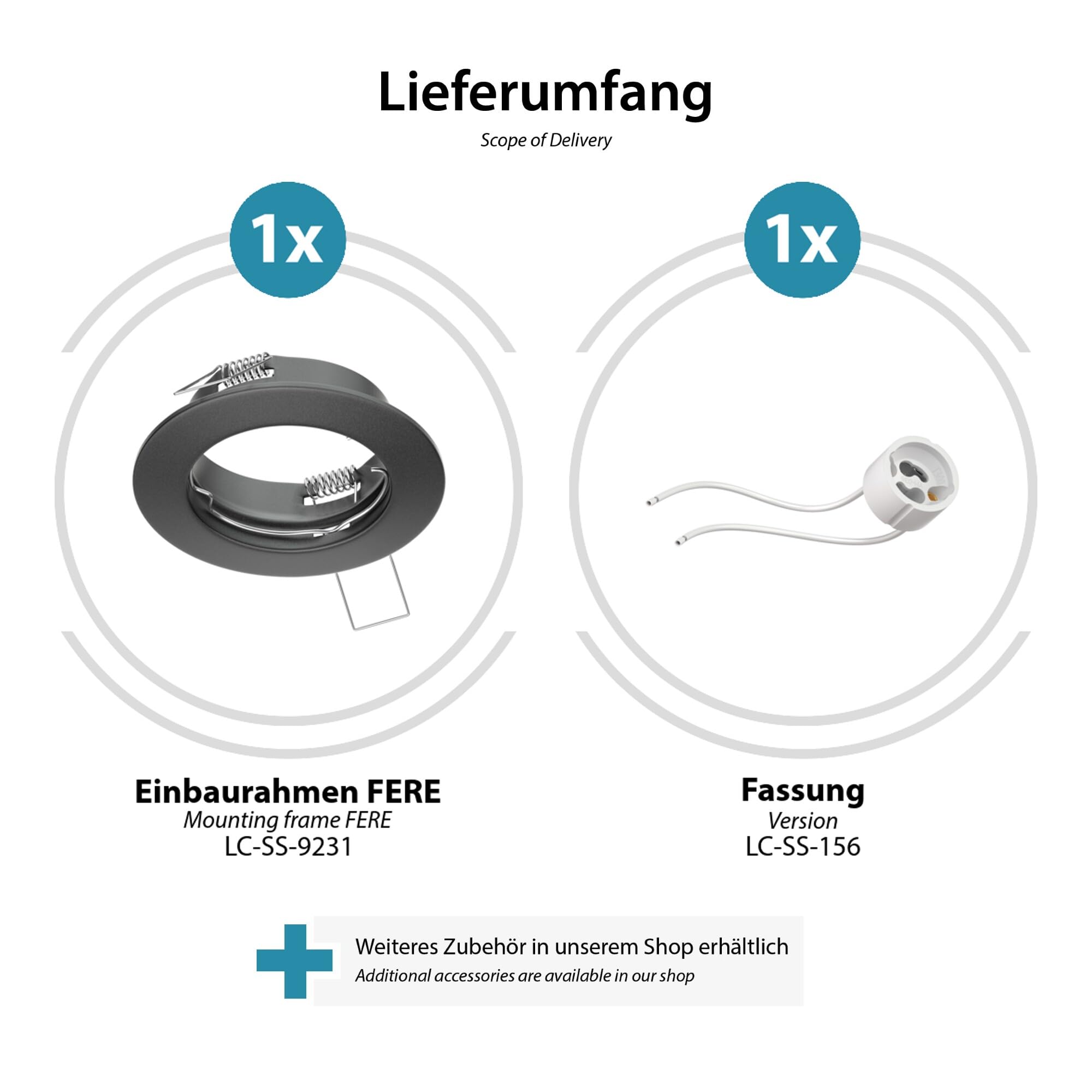 ledscom.de 12x Decken-Einbaurahmen FERE Einbaurahmen anthrazit matt (LED/Halogen/GU10/MR16/PAR16/50mm) inkl. GU10 Fassung