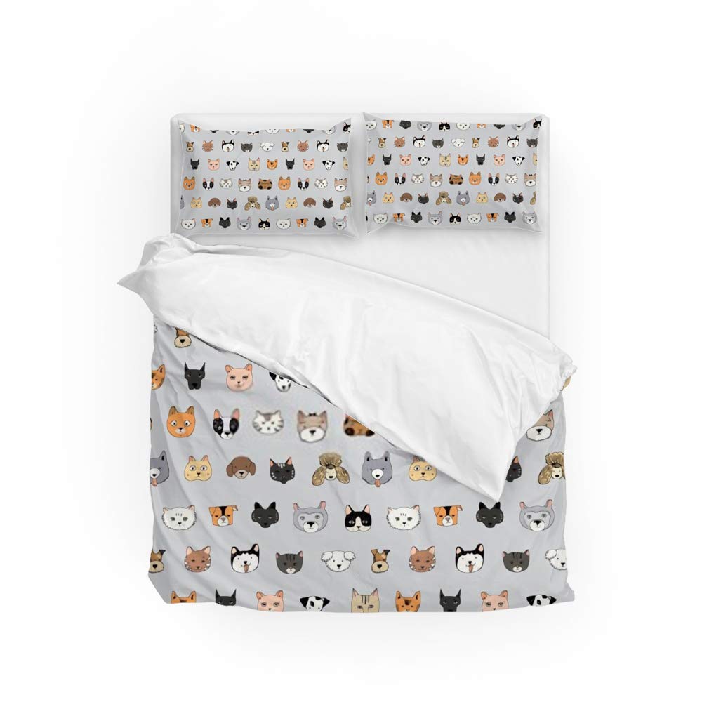 Parure de lit chats chiens animaux 3 pièces en microfibre de polyester pour chambre d'enfant
